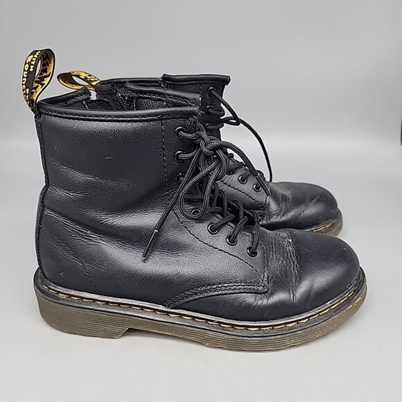 Dr. Martens Boots Boys Size 3 Us 1460 Combat Black Leather Ankle Side Zip - Picture 1 of 7
